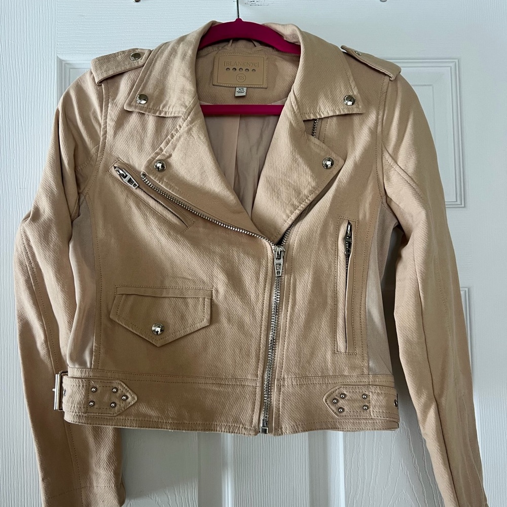 Blank NYC Beige Moto Jacket with Silver Details